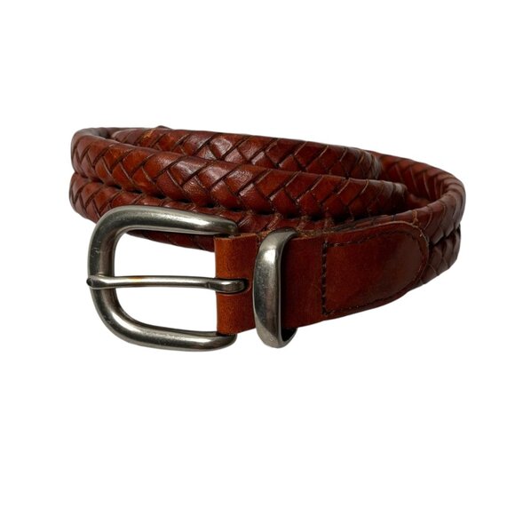 Vintage Coach Mens Tan Braided Leather Belt With Silver-Tone Brass Buckle 32"